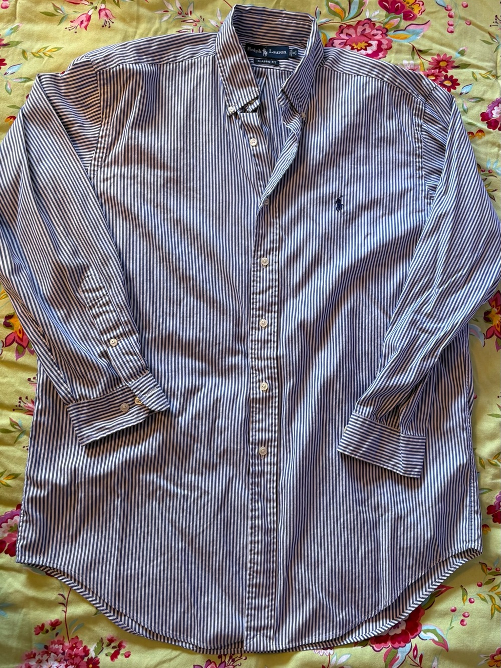 Ralph Lauren classic fit blue white striped button up shirt 16 32/33 34”x26”